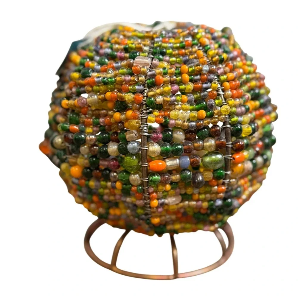 Vintage 90s Anthropologie Beaded Glass Tea Light Candle Holder Multi Color India